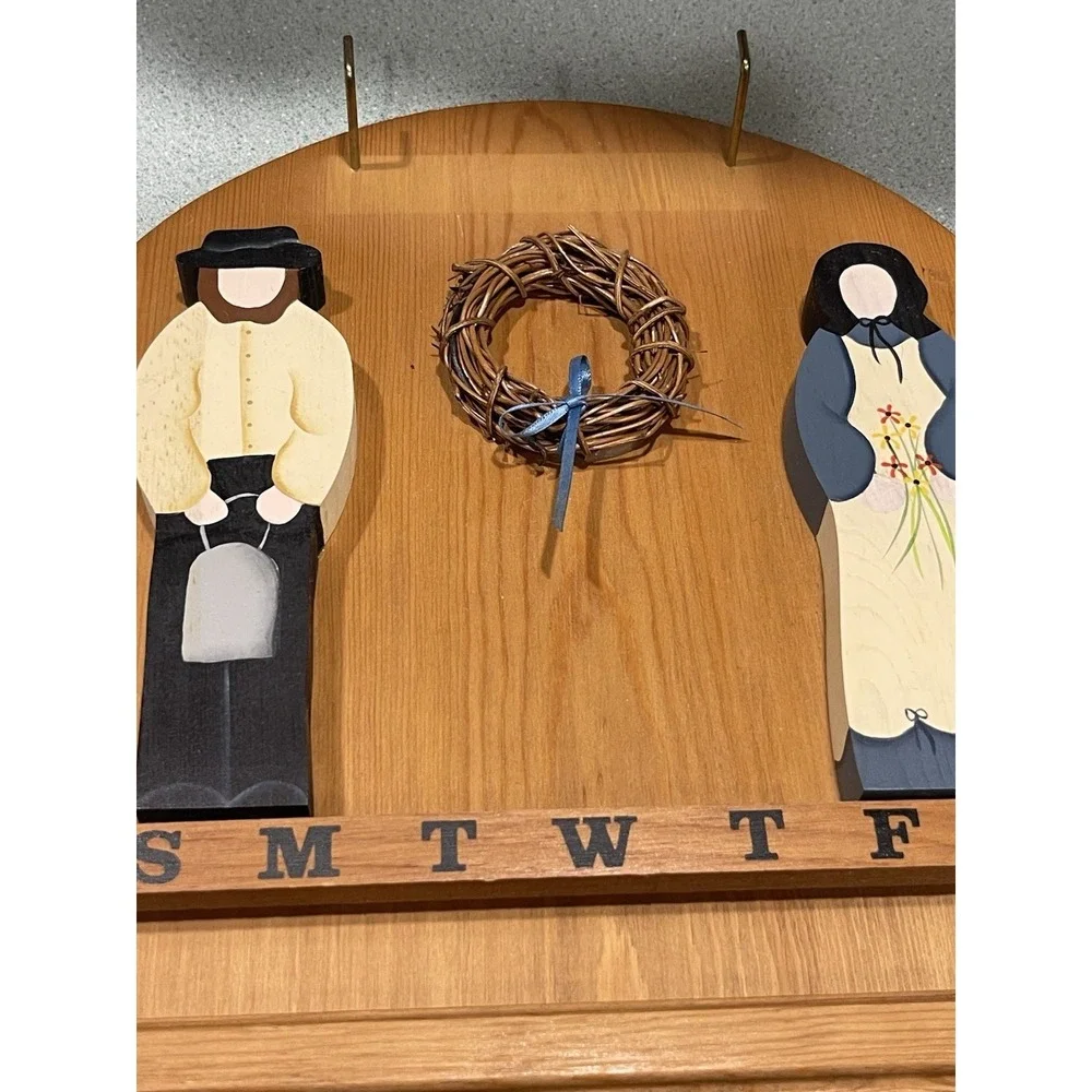 Wooden Amish Country Folk Art Hanging Perpetual Calendar Cottage Grandma Core